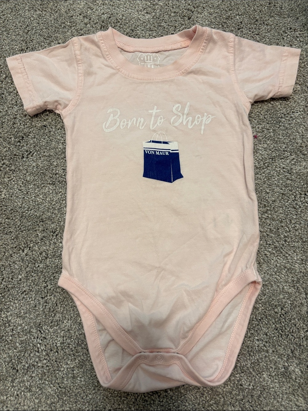 Wes & Willy girls ‘Born to Shop' Von Maur Onesie light pink 18 months